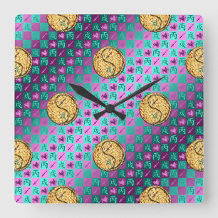 Sagittarius & Fire Dog Square Wall Clock