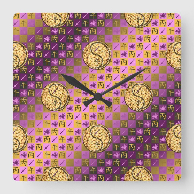 Sagittarius & Fire Horse Square Wall Clock (Front)
