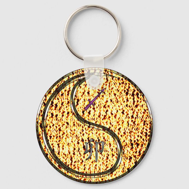 Sagittarius & Fire Rabbit Key Ring (Front)
