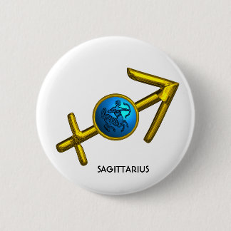 SAGITTARIUS,GOLD BLUE ZODIAC BIRTHDAY SIGN 6 CM ROUND BADGE