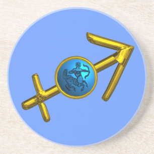SAGITTARIUS,GOLD BLUE ZODIAC BIRTHDAY SIGN COASTER