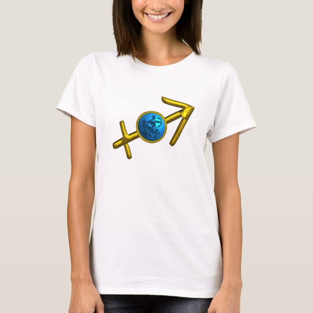 SAGITTARIUS,GOLD BLUE ZODIAC BIRTHDAY SIGN JEWEL T-Shirt (Front)