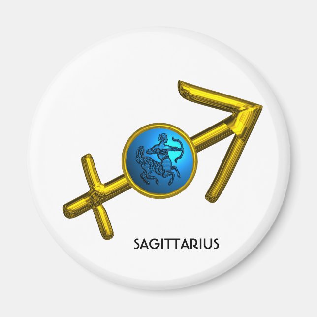 SAGITTARIUS,GOLD BLUE ZODIAC BIRTHDAY SIGN MAGNET (Front)