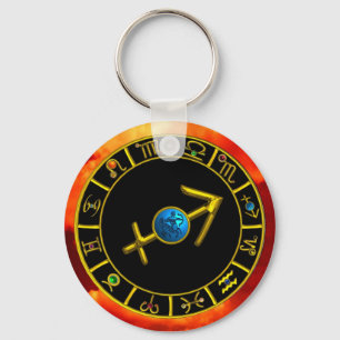 SAGITTARIUS Gold Blue Zodiac Sign,Astrology Chart Key Ring