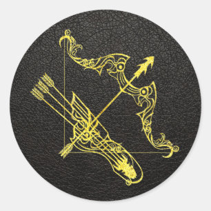 Sagittarius Gold on Leather Classic Round Sticker