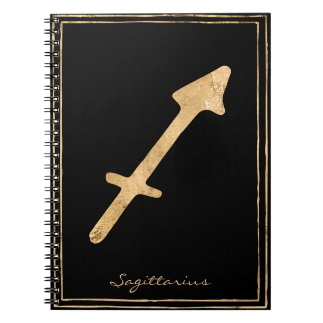 Sagittarius hammered gold stylised astrology notebook (Front)