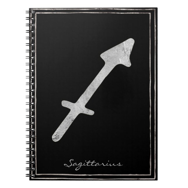 Sagittarius hammered silver stylised astrology notebook (Front)