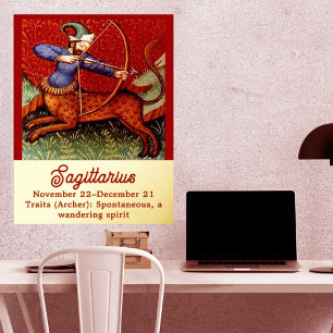 Sagittarius Horoscope Zodiac Mediaeval Art 18"x24" Foil Prints