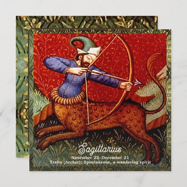 Sagittarius Horoscope Zodiac Mediaeval Art Birthda Invitation (Front/Back)