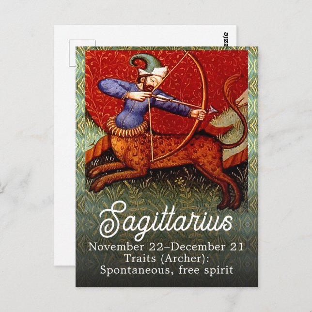 Sagittarius Horoscope Zodiac Mediaeval Art Postcard (Front/Back)
