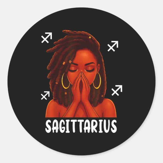 Sagittarius Loc'd Black Woman Pray Christian Zodia Classic Round Sticker (Front)