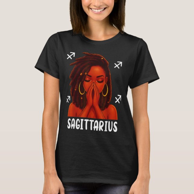 Sagittarius Loc'd Black Woman Pray Christian Zodia T-Shirt (Front)
