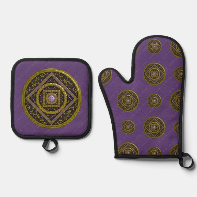 Sagittarius Mandala Oven Mitt & Pot Holder Set (Front)