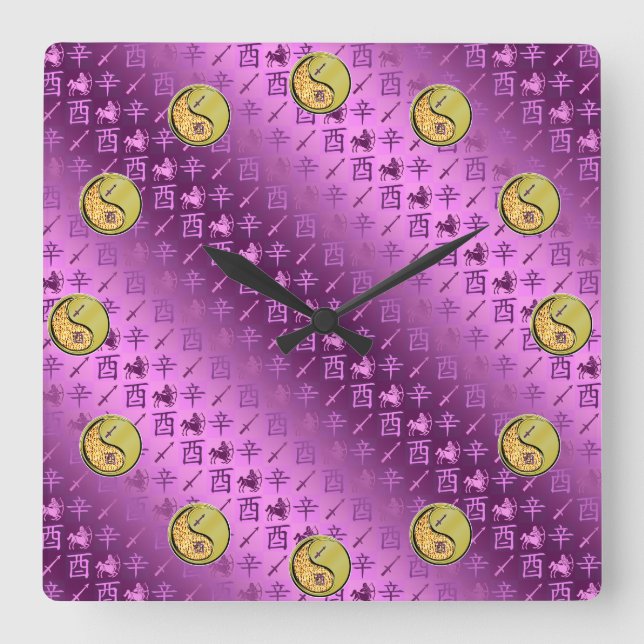Sagittarius & Metal Rooster Square Wall Clock (Front)