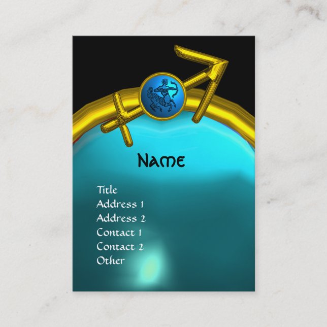 SAGITTARIUS MONOGRAM  blue black yellow Business Card (Front)