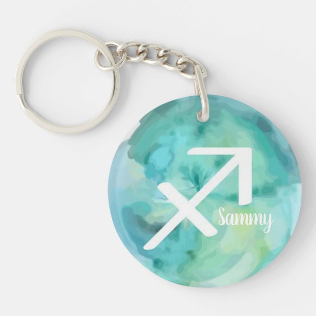 Sagittarius  Personalised Watercolor Zodiac Sign Key Ring (Front)