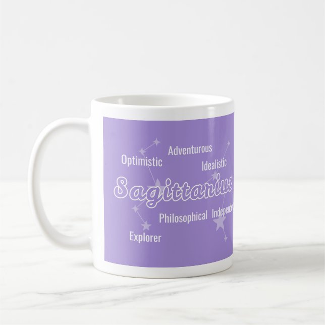 Sagittarius Purple Watercolour Astrology Zodiac Coffee Mug (Left)