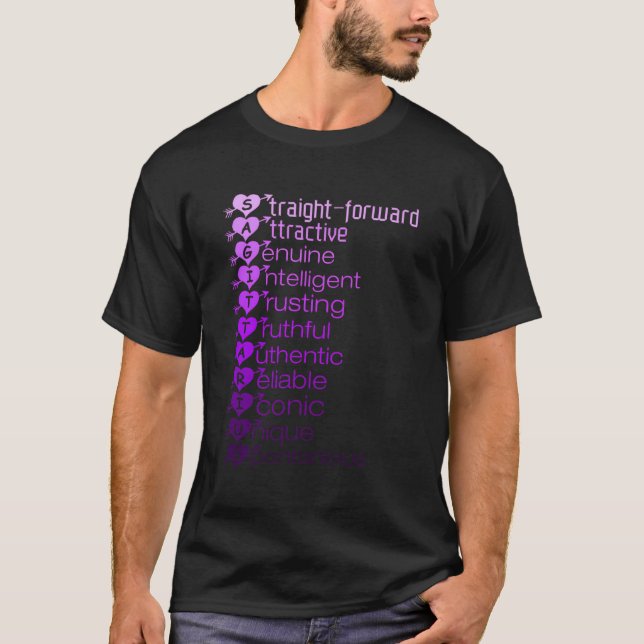 Sagittarius Spell Out Graphic Zodiac Acronym Initi T-Shirt (Front)