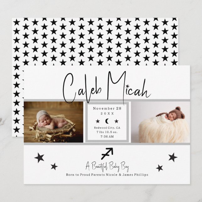 Sagittarius Stars Photo Baby Birth Announcement (Front/Back)
