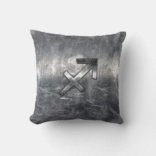 Sagittarius Symbol Grunge Distressed Steel Style Cushion