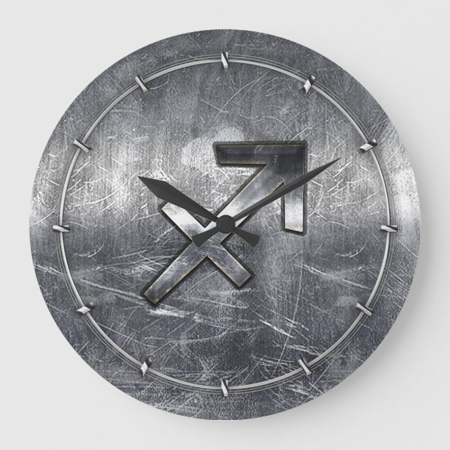 Sagittarius Symbol Grunge Distressed Steel Style Large Clock (Front)