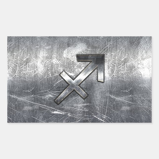 Sagittarius Symbol Grunge Distressed Steel Style Rectangular Sticker (Front)