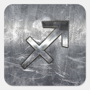 Sagittarius Symbol Grunge Distressed Steel Style Square Sticker