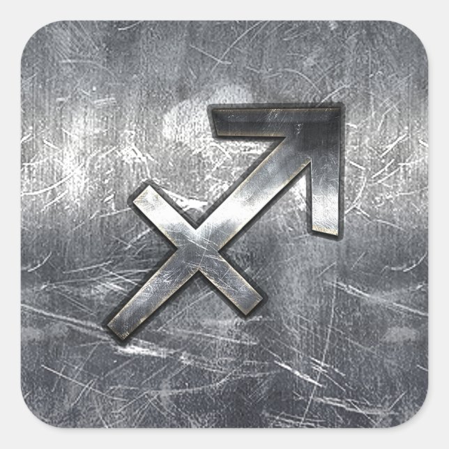 Sagittarius Symbol Grunge Distressed Steel Style Square Sticker (Front)