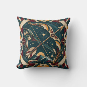 Sagittarius Teal Burgundy Geometric Mosaic Cushion