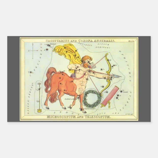 Sagittarius, Vintage Constellation Urania's Mirror Rectangular Sticker (Front)