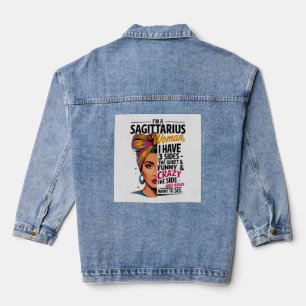 Sagittarius Woman with Three Sides Funny Gift Tee Denim Jacket