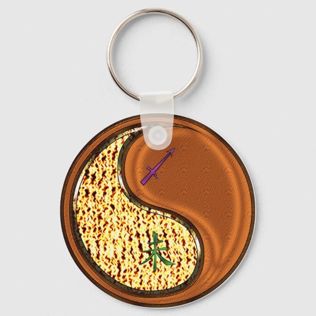 Sagittarius & Wood Goat Key Ring (Front)