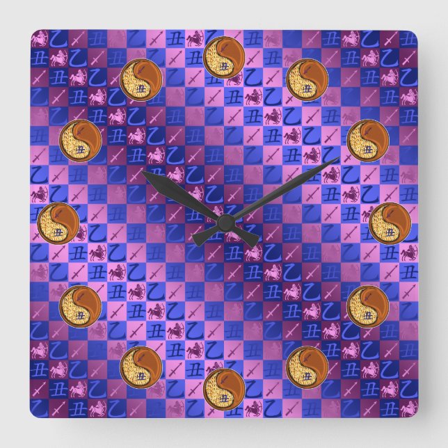 Sagittarius & Wood Ox Square Wall Clock (Front)
