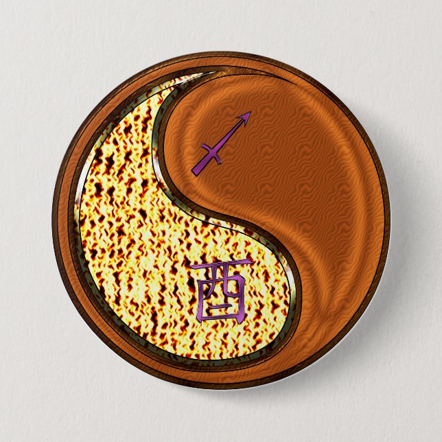 Sagittarius & Wood Rooster 7.5 Cm Round Badge (Front)