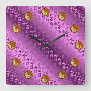 Sagittarius & Wood Rooster Square Wall Clock
