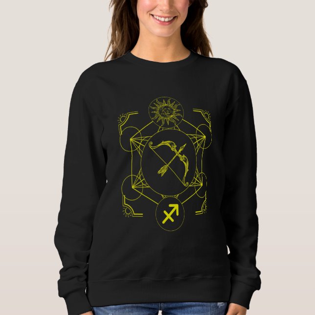 Sagittarius Zodiac and Sun Metatron Cube Astrology Sweatshirt (Front)