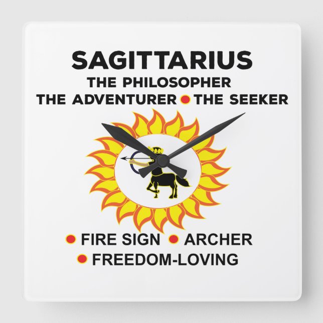 Sagittarius Zodiac Archer Birthday Square Wall Clock (Front)