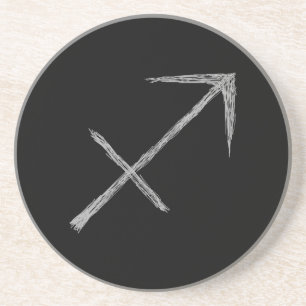 Sagittarius. Zodiac Astrology Sign. Black. Coaster