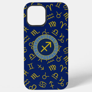 Sagittarius Zodiac+Astrology Symbols Ptn Gld+Blues iPhone 12 Pro Max Case