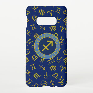 Sagittarius Zodiac+Astrology Symbols Ptn Gld+Blues Samsung Galaxy Case
