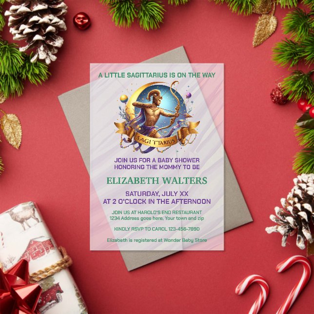 Sagittarius Zodiac Baby Shower Lavender and Green Acrylic Invitations (Insitu (Holiday))