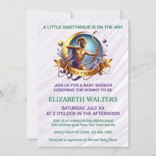 Sagittarius Zodiac Baby Shower Lavender and Green Invitation