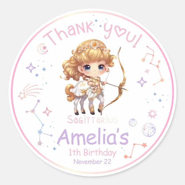 Sagittarius Zodiac Birthday Classic Round Sticker (Front)