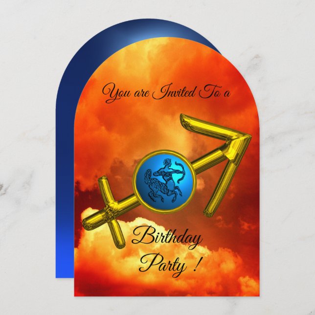 SAGITTARIUS Zodiac Birthday Gold Blue,Fire Clouds Invitation (Front/Back)