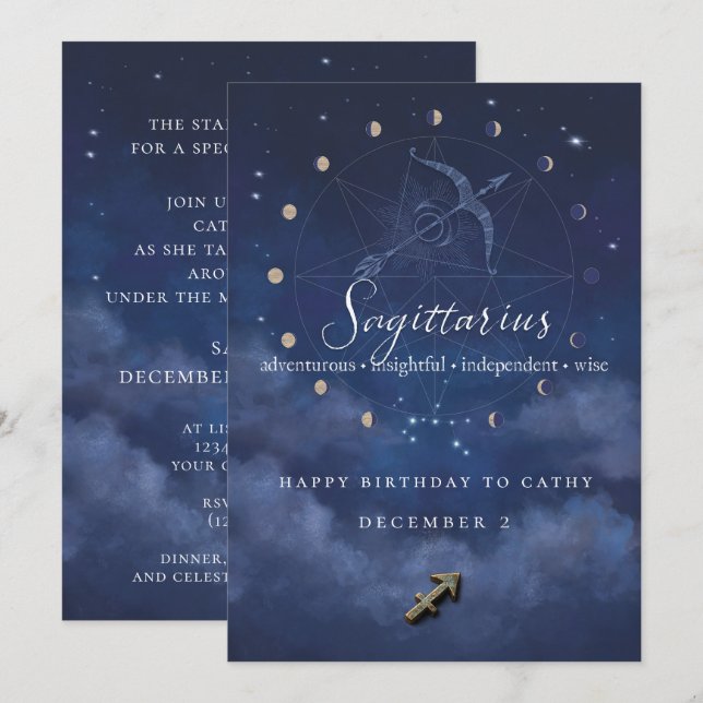 Sagittarius Zodiac Birthday Invitation (Front/Back)