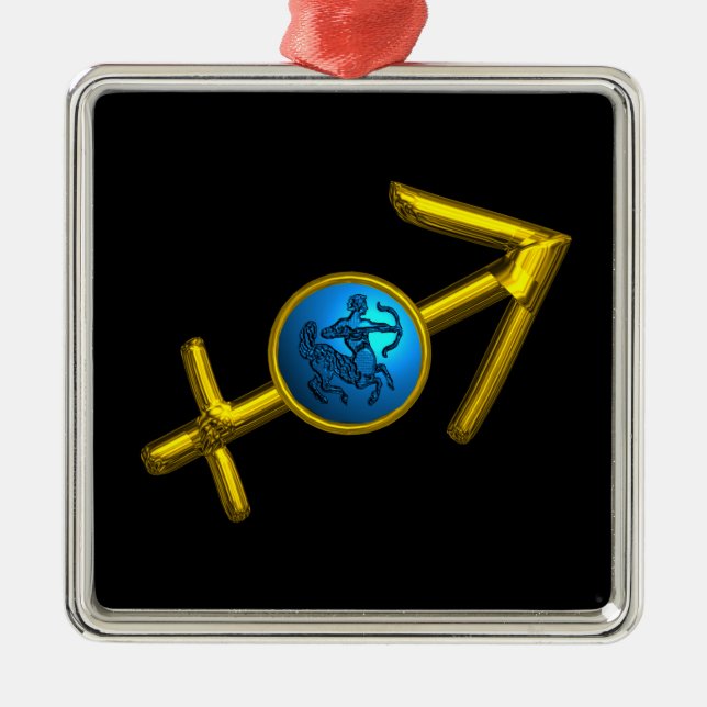 SAGITTARIUS ZODIAC BIRTHDAY JEWEL Blue Turquoise Metal Tree Decoration (Front)