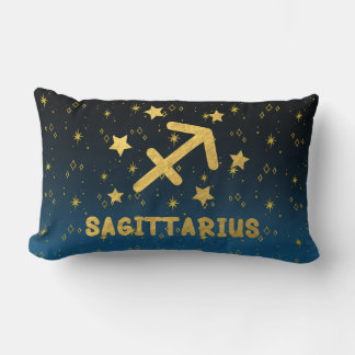 Sagittarius Zodiac Blue and Gold Lumbar Pillow