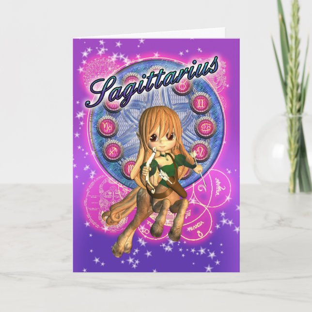 Sagittarius Zodiac Card With Cute Female Centaur (Front)