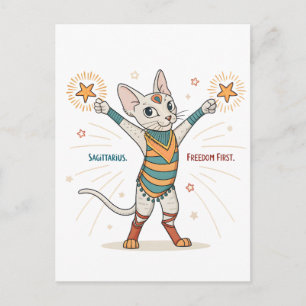 Sagittarius Zodiac Cat Freedom First Art Postcard