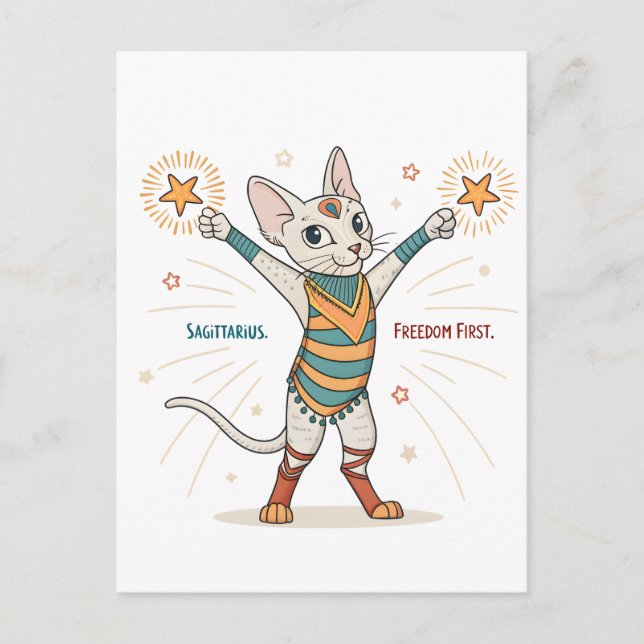 Sagittarius Zodiac Cat Freedom First Art Postcard (Front)